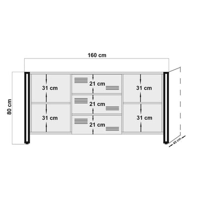 Madia stile industrial 2 ante e 3 cassetti in metallo cm 160x45x80h