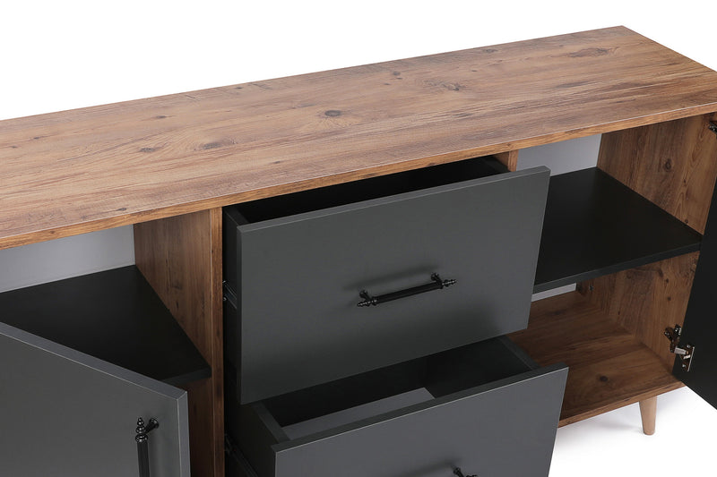 Madia credenza in stile industrial con  2 ante e 2 cassetti centrali cm 160x40x77h