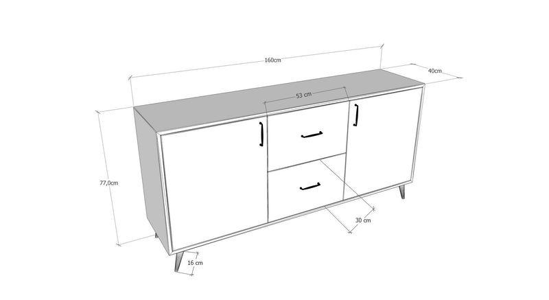 Madia credenza in stile industrial con  2 ante e 2 cassetti centrali cm 160x40x77h