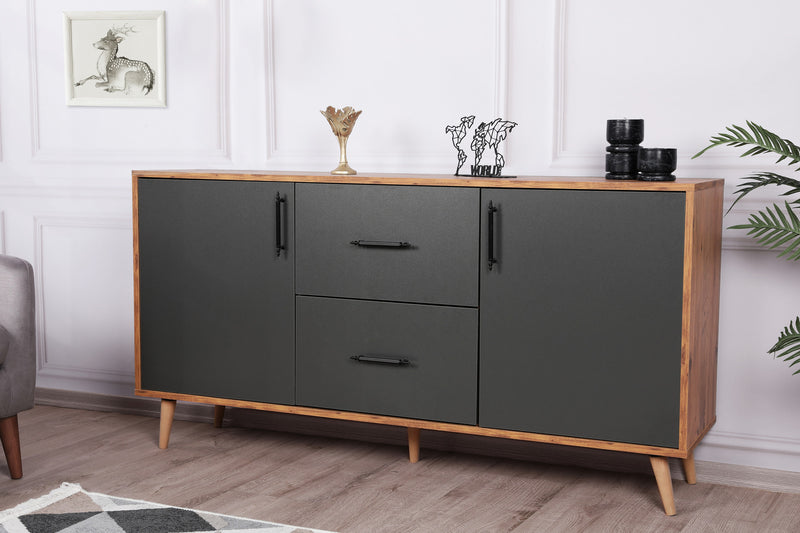 Madia credenza in stile industrial con  2 ante e 2 cassetti centrali cm 160x40x77h