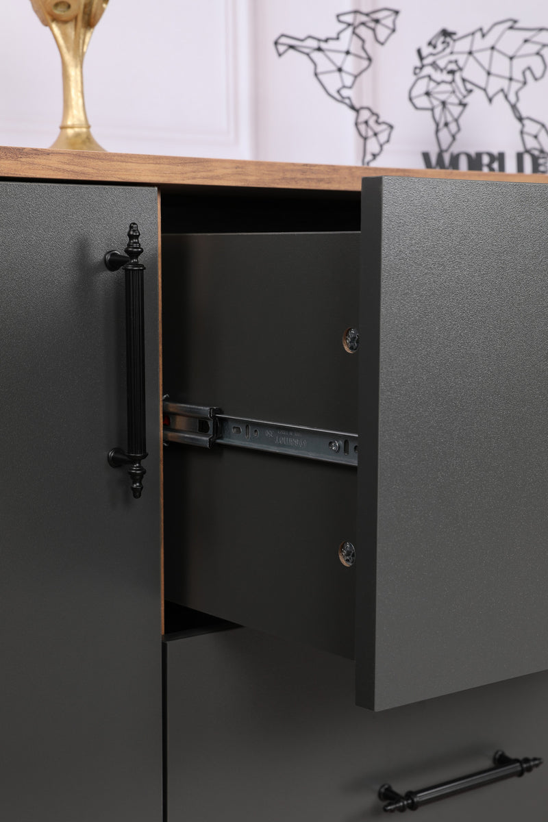 Madia credenza in stile industrial con  2 ante e 2 cassetti centrali cm 160x40x77h