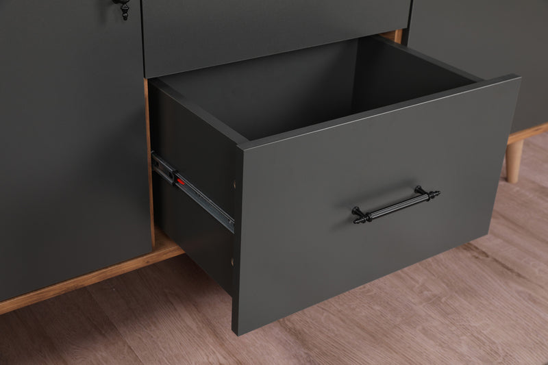Madia credenza in stile industrial con  2 ante e 2 cassetti centrali cm 160x40x77h