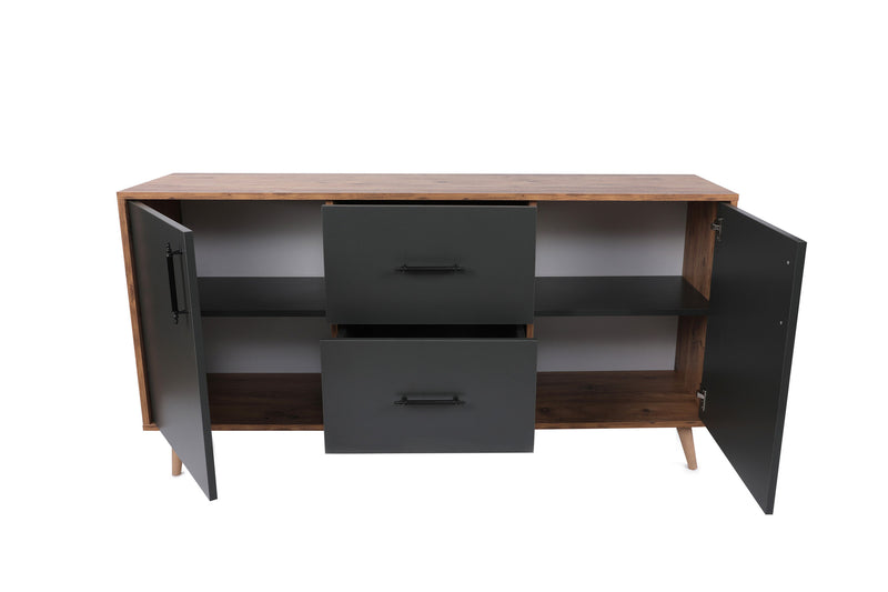 Madia credenza in stile industrial con  2 ante e 2 cassetti centrali cm 160x40x77h