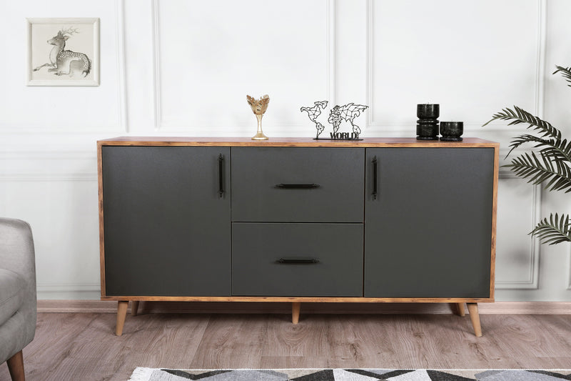 Madia credenza in stile industrial con  2 ante e 2 cassetti centrali cm 160x40x77h