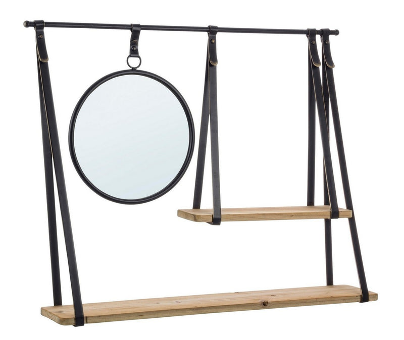Mensola in metallo e legno stile industriale con ripiani e specchio cm 100x19x80h