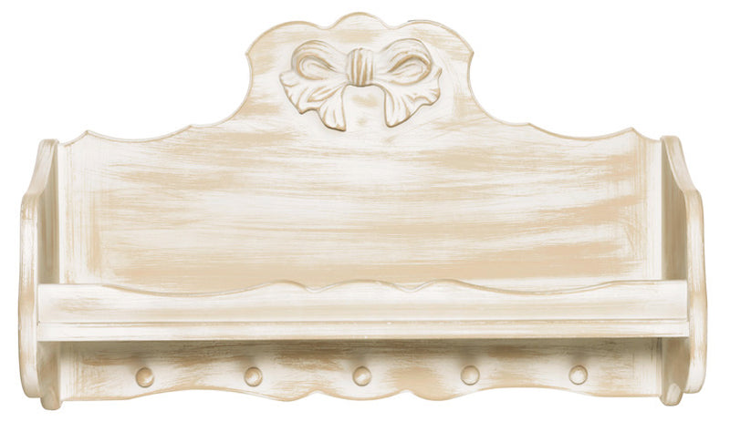 Mensola porta barattoli da cucina con appendini in legno stile shabby cm 52x17x34h
