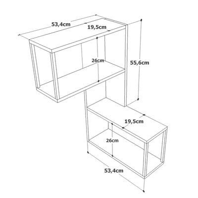 Mensola angolare da parete moderna in legno 4 ripiani design segmentato cm 53x20x85h