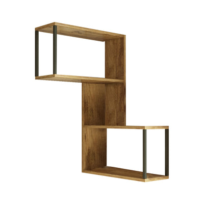 Mensola angolare da parete moderna in legno 4 ripiani design segmentato cm 53x20x85h