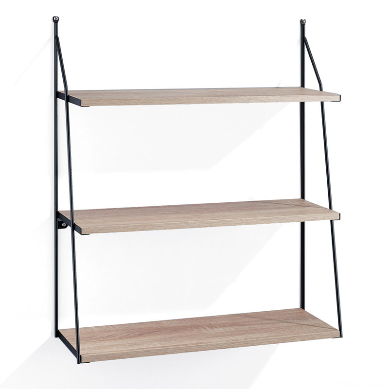 Mensola da parete 3 ripiani in legno e acciaio cm 60x20x75h