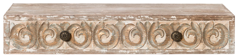 Mensola con cassetto in legno invecchiato cm 80x20x14h