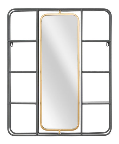 Mensola stile industrial in metallo con specchio cornice dorata cm 62x12x74h
