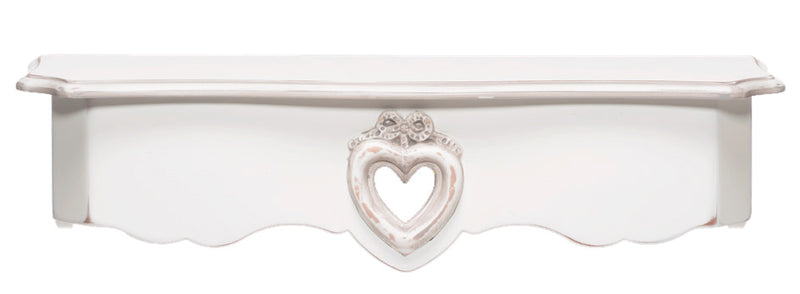 Mensola da muro in legno colore bianco stile shabby con cuore - varie misure