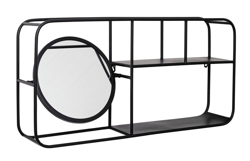 Mensola da parete in metallo colore nero con specchio regolabile cm 69x13x34h