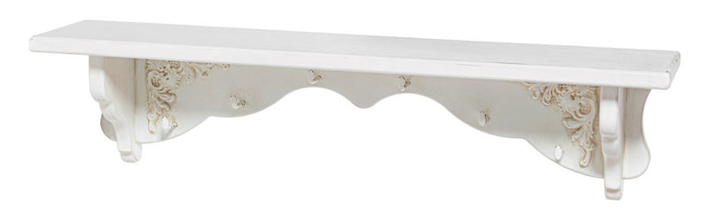Mensola per cucina da parete in legno bianco con ganci cm 75x15x18h