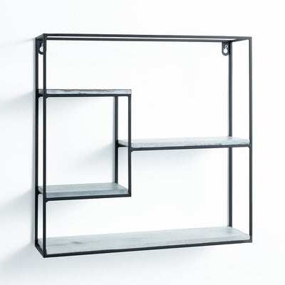 Mensola da parete quadrata in metallo con piani in legno massello colore nero e bianco cm 40x10x40h