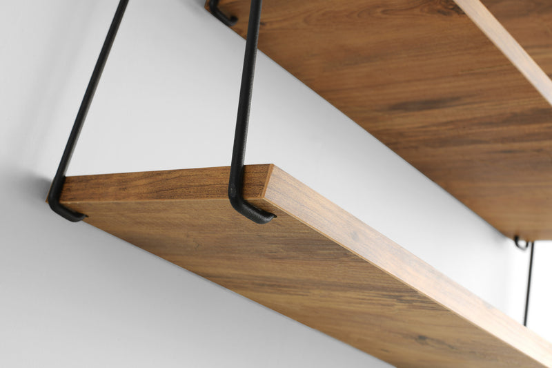 Mensola sospesa da parete design dondolo legno e metallo 3 ripiani cm 60x20x64h