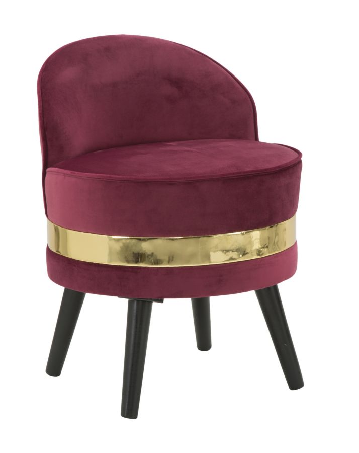 mini sedia moderna in tessuto bordeaux con metallo colore oro