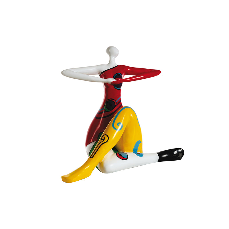 Miss Yoga - Scultura artigianale moderna in poliresina di colore bianco cm 58x40x51h