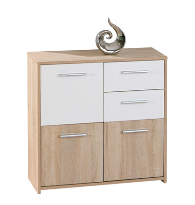 Kaua - Mobile buffet moderno da soggiorno colore bianco e rovere cm 77x30x77h