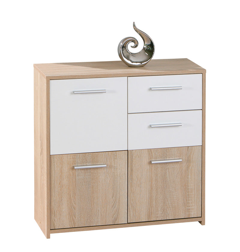 Kaua - Mobile buffet moderno da soggiorno colore bianco e rovere cm 77x30x77h