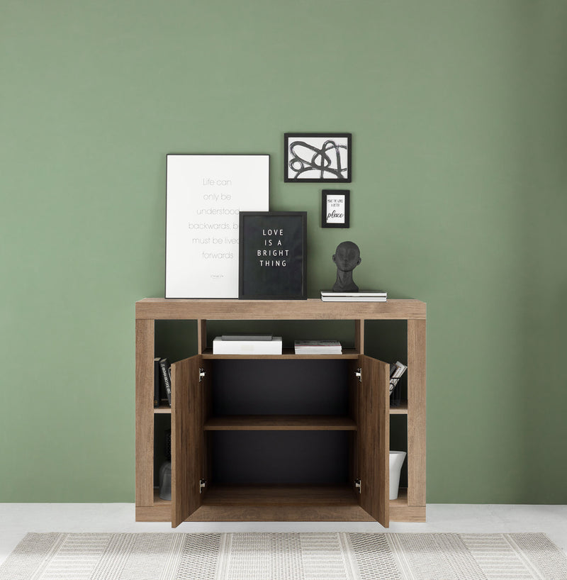 Dreva - Mobile 2 ante madia soggiorno in legno finitura mercure cm 134x42x102h