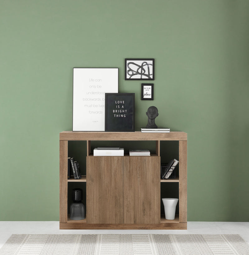 mobile contenitore 2 ante con libreria in legno rovere finitura mercure