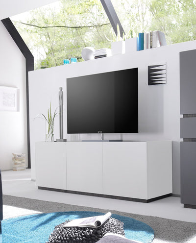 Davico - Mobile tv alto 3 ante per soggiorno bianco opaco cm 184x51x64h - vari colori