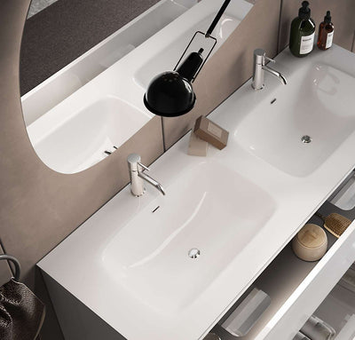 Enisy - Mobile per bagno sospeso 2 cassetti bianco con 2 lavabi cm 121x47x53h