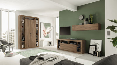 Krok - Madia alta 2 ante con vani a giorno da soggiorno in legno cm 134x42x217h