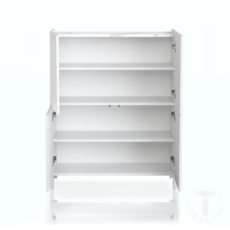 Mobile 4 ante moderno bianco lucido top finitura marmo calacatta cm 90x35x110h