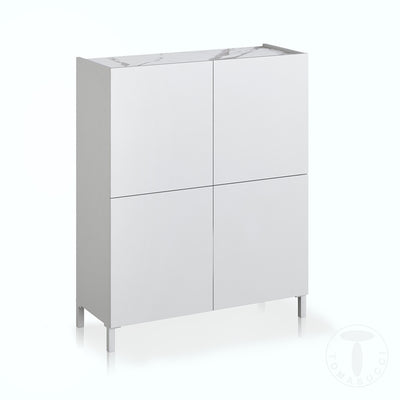 Mobile 4 ante moderno bianco lucido top finitura marmo calacatta cm 90x35x110h