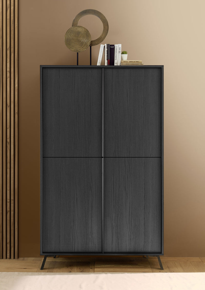 credenza alta moderna 4 ante in legno nero frassinato