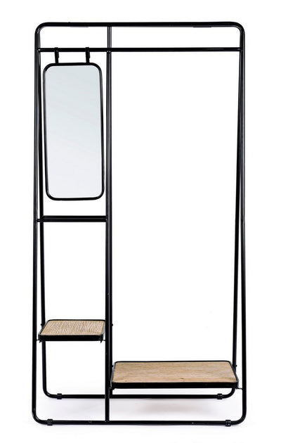 Mobile appendiabiti con specchio da ingresso in metallo e legno stile industriale cm 93x43x178h