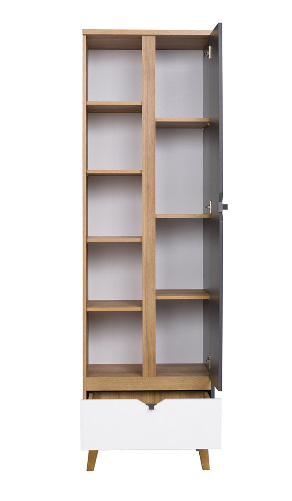 Molinare - Mobile libreria con anta cassetto e ripiani in legno cm 60x40x200h - vari colori