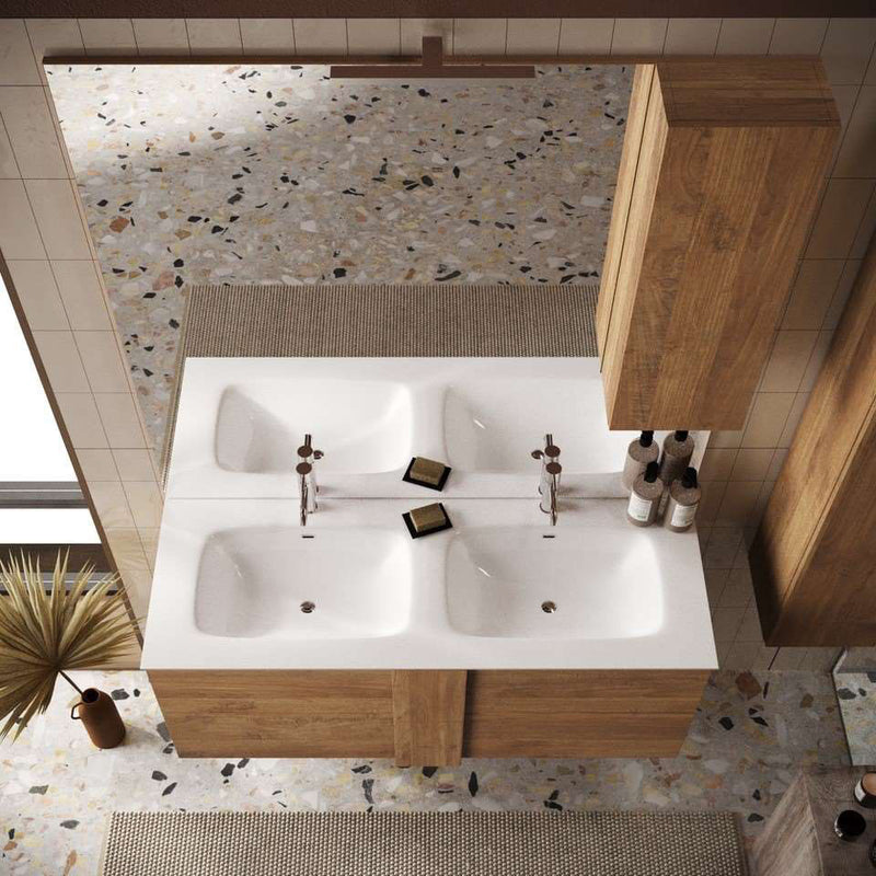 Viskan - Mobile 2 lavabi da bagno con 3 cassetti in legno rovere cm 121x47x84h