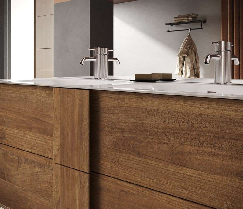 Viskan - Mobile 2 lavabi da bagno con 3 cassetti in legno rovere cm 121x47x84h