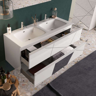 Kalix - Mobile da bagno moderno con doppio lavabo e specchiera cm 121x47x194h