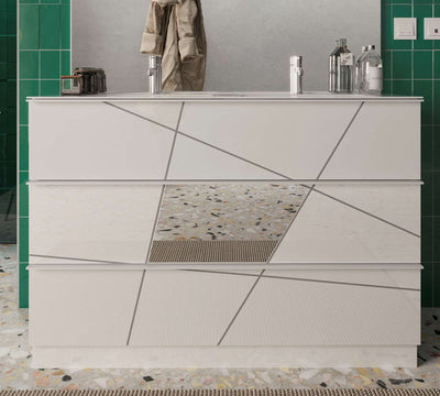 mobile bagno moderno da terra con 2 lavabi frontali serigrafia geometrica