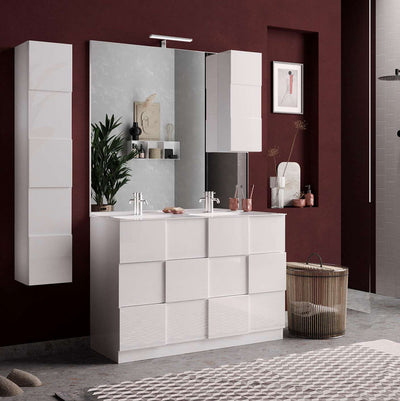 Oyem - Mobile bagno da terra moderno bianco con doppio lavabo cm 121x47x84h