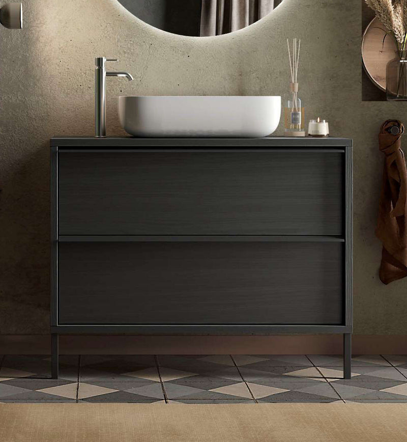 mobile da bagno con 2 cassetti moderno colore nero frassinato con lavabo