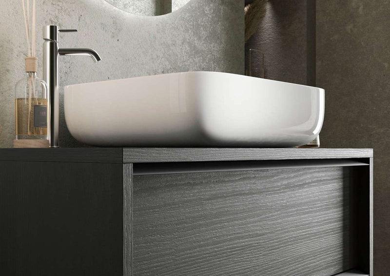 Lesotho - Mobile bagno 2 cassetti in legno nero frassinato con lavabo - varie misure