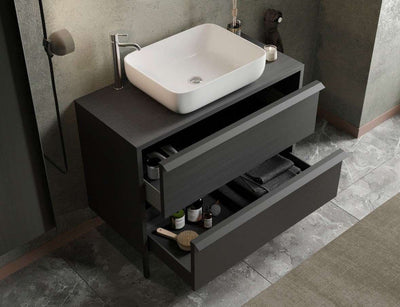Lesotho - Mobile bagno 2 cassetti in legno nero frassinato con lavabo - varie misure