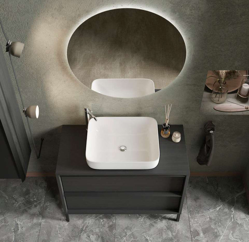Lesotho - Mobile bagno 2 cassetti in legno nero frassinato con lavabo - varie misure