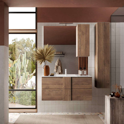 Dalave - Mobile con lavabo sospeso in legno 2 cassetti colore rovere scuro - varie misure