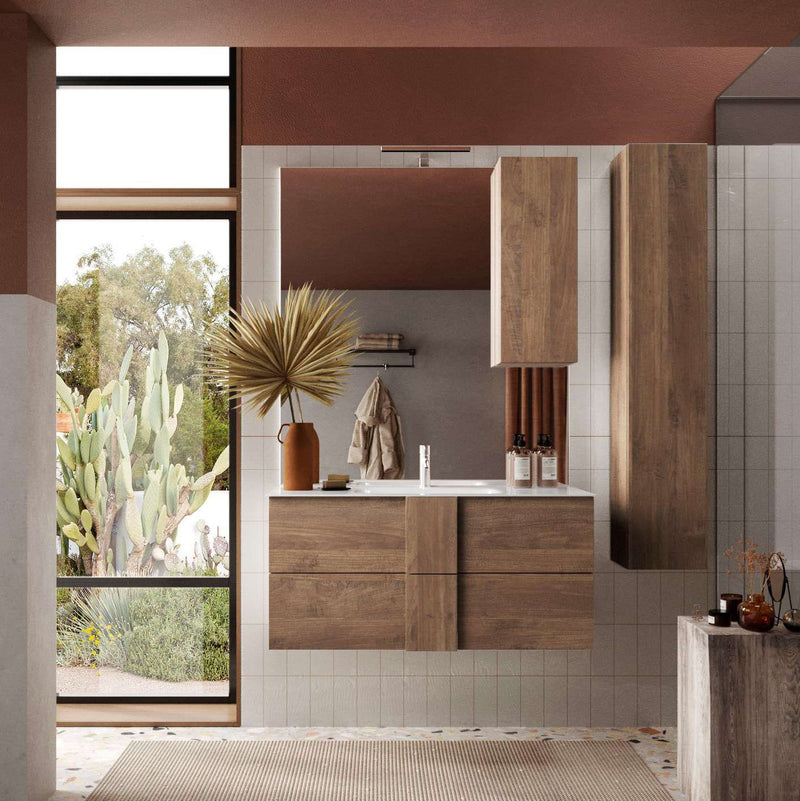 Dalave - Mobile con lavabo sospeso in legno 2 cassetti colore rovere scuro - varie misure