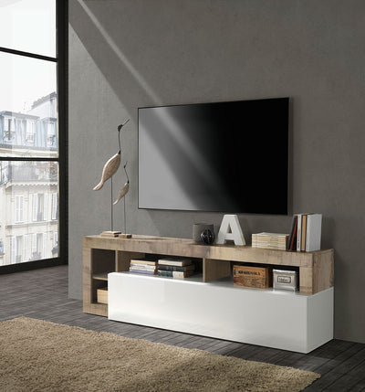 Aronne - Mobile basso porta tv anta a ribalta in legno bianco cm 184x42x58h - vari colori