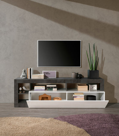 Aronne - Mobile basso porta tv anta a ribalta in legno bianco cm 184x42x58h - vari colori