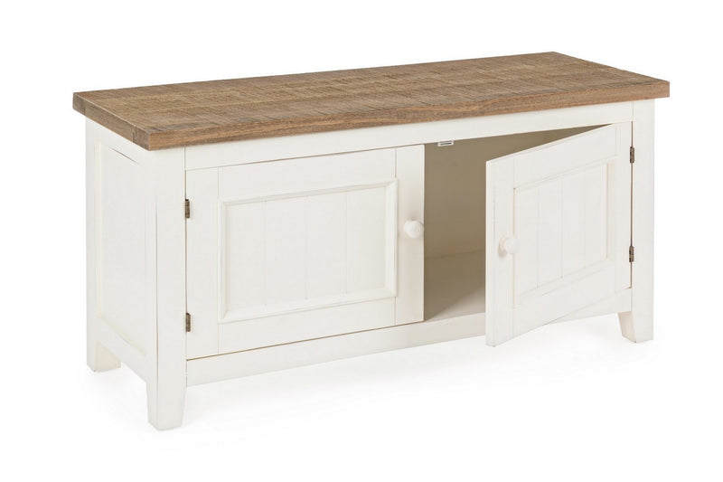 Mobiletto in legno bianco top naturale stile classico con 2 ante cm 92x35x47h