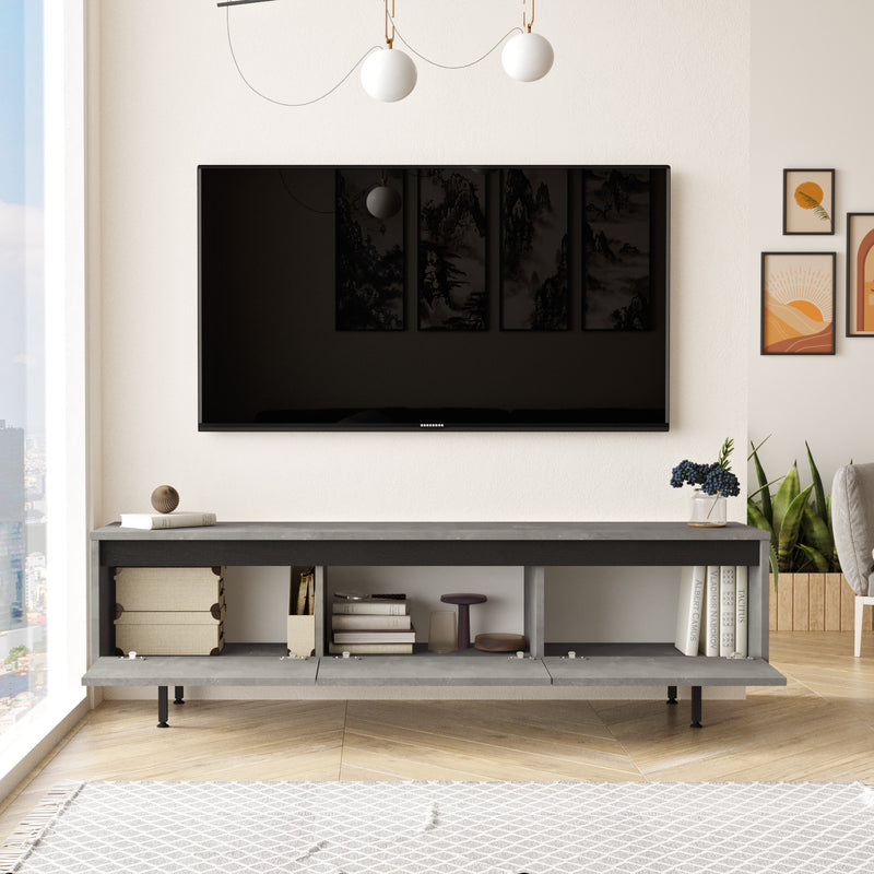 Mobile basso porta tv design rettangolare 3 ante a ribalta zona living cm 160x35x45h