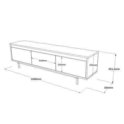 Mobile basso porta tv design rettangolare 3 ante a ribalta zona living cm 160x35x45h